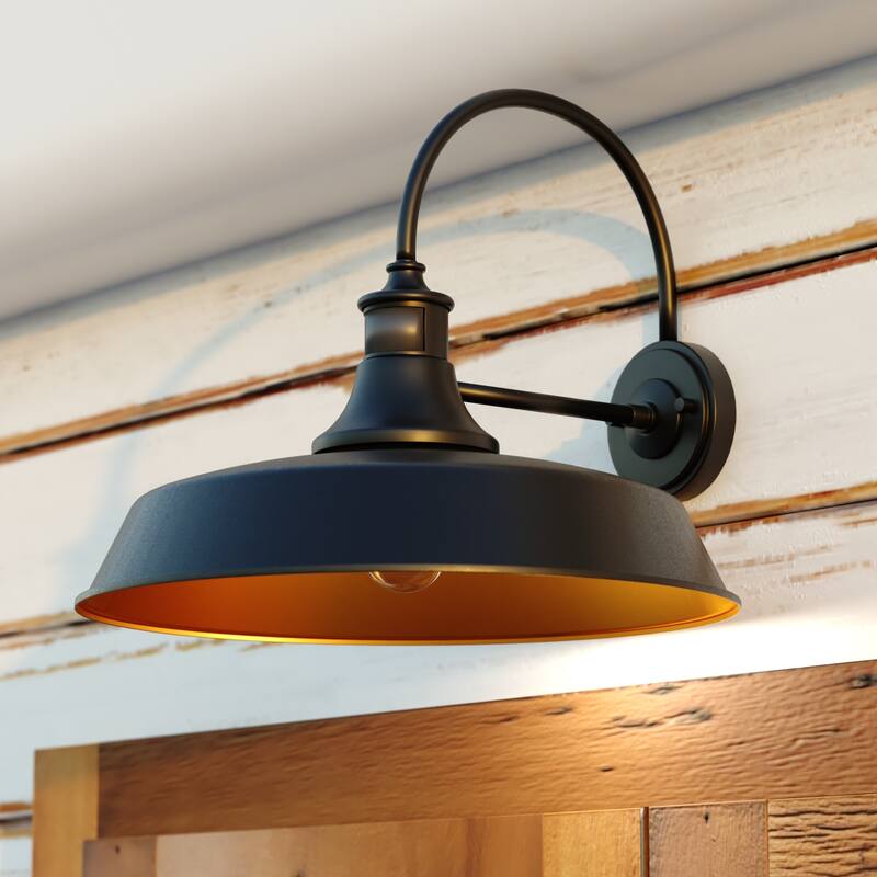 Dorado Bronze Motion Sensor Dusk to Dawn Farmhouse Barn Dark Sky Outdoor Wall Light - Dark Bronze and Light Gold - 18-in W x 15.5-in H x 19.25-in D