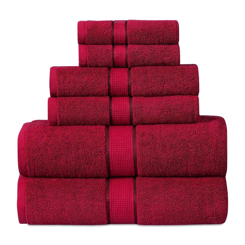 Luxurious 100% Cotton Absorbent 600 GSM 6 Piece Bathroom Towel Set 2 Washcloths, 2 Hand Towels, 2 Bath Towels