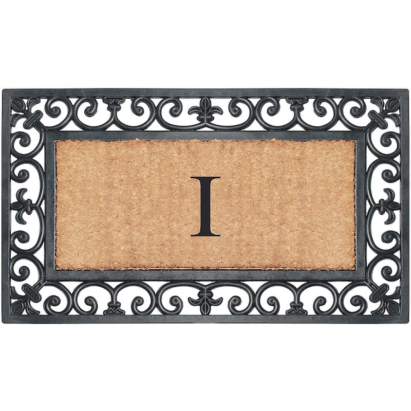 A1HC Rubber and Coir Paisley Border Monogrammed Outdoor Doormat Black, 18"X30" - I