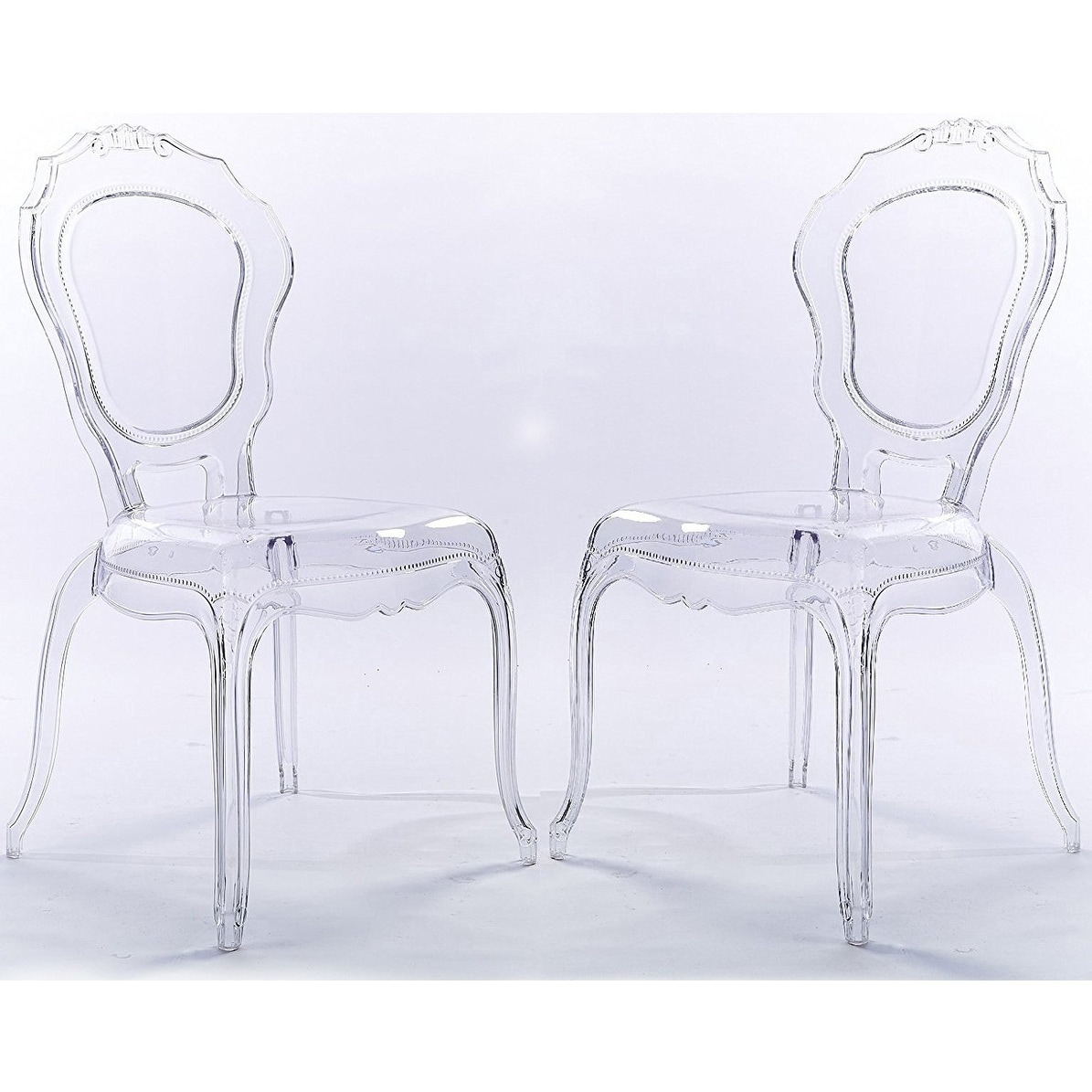 Set of 2 Stacking Side Dining Chairs Molded Modern Transparent Crystal Living Room Desk Kitchen Bedroom