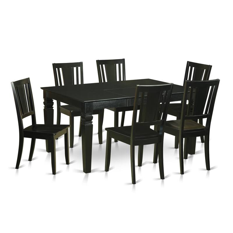 East West Furniture 7 Piece Kitchen Table Set- a Dining Table and 6 Dining Chairs, Black(Seat Type Options)
