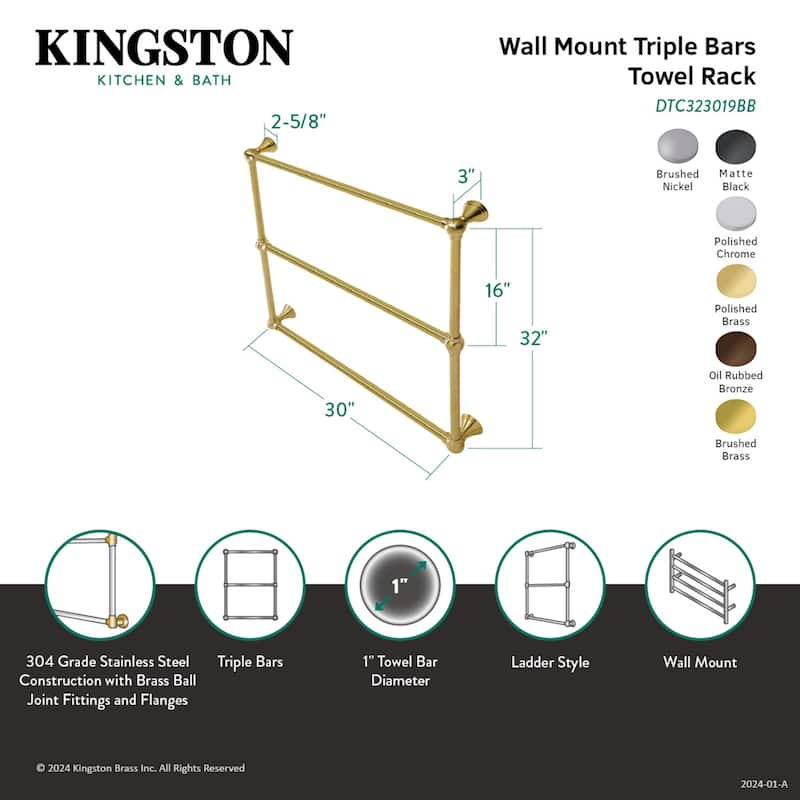 Maximilien 30 in. Wall Mount Towel Rack in Brushed Brass