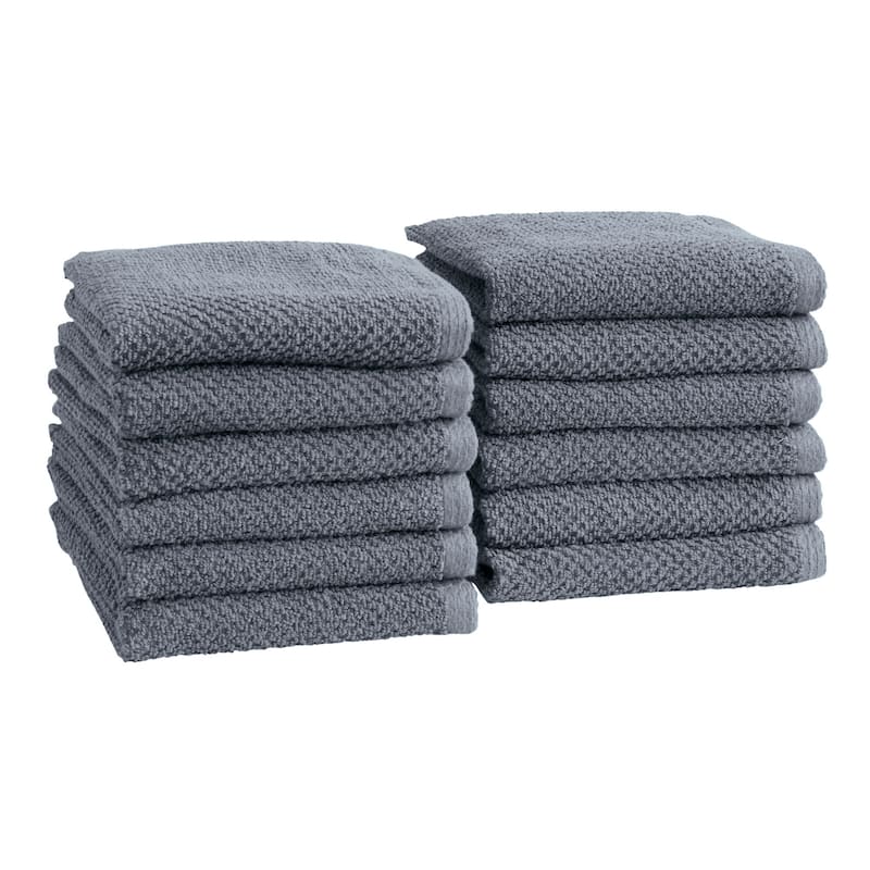 100% Cotton Acacia Collection Ultra Absorbant Popcorn Bath Towels - Washcloth (Pack of 12) - Chambray Blue