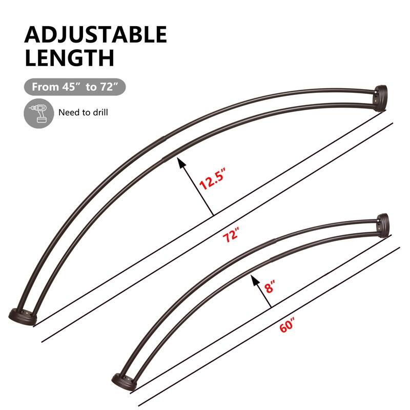 Utopia Alley Rustproof Wall Mounted Aluminum Double Curved Shower Curtain Rod, Adjustable Double Shower Rod from 45" to 72"