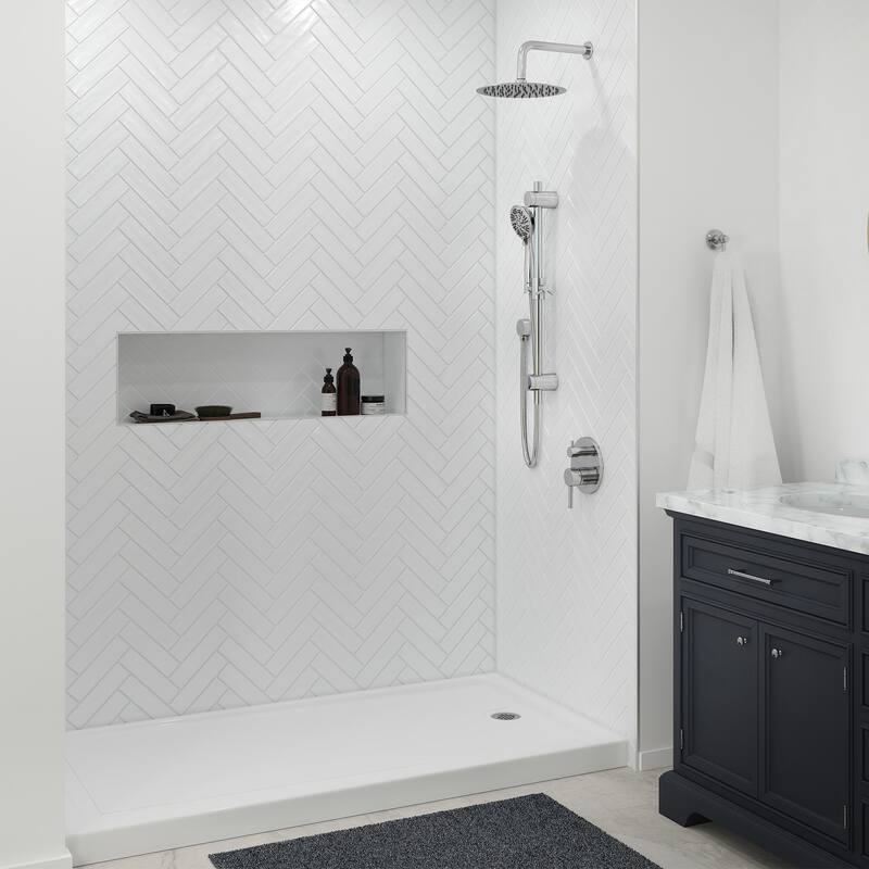 Slip-resistant Acrylic ShowerPan with Raised Edges 60-in Long x 32-in Wide Right White