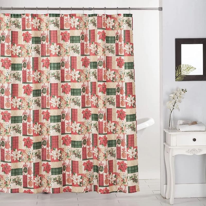 Holiday Shower Curtain 70 x 70 Dobby Printed Christmas Design Bathroom Decor - Christmas Gift