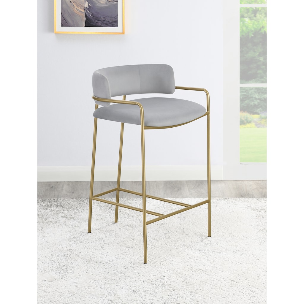Allemonde Grey and Gold Low Back Upholstered Stool