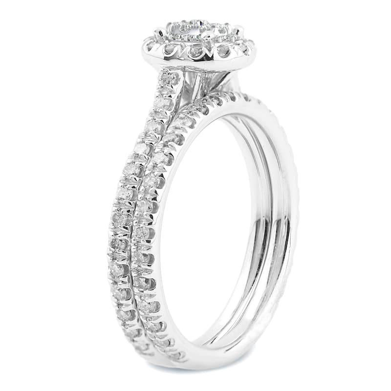 Auriya 3/4ctw Round Halo Diamond Engagement Ring Set 14k Gold