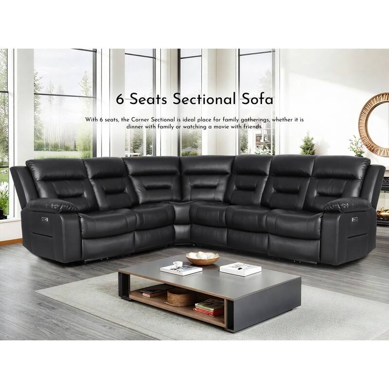 119'' Faux Leather Power Recliner 6-Seat Large Sectional Reclining Sofa with USB Port