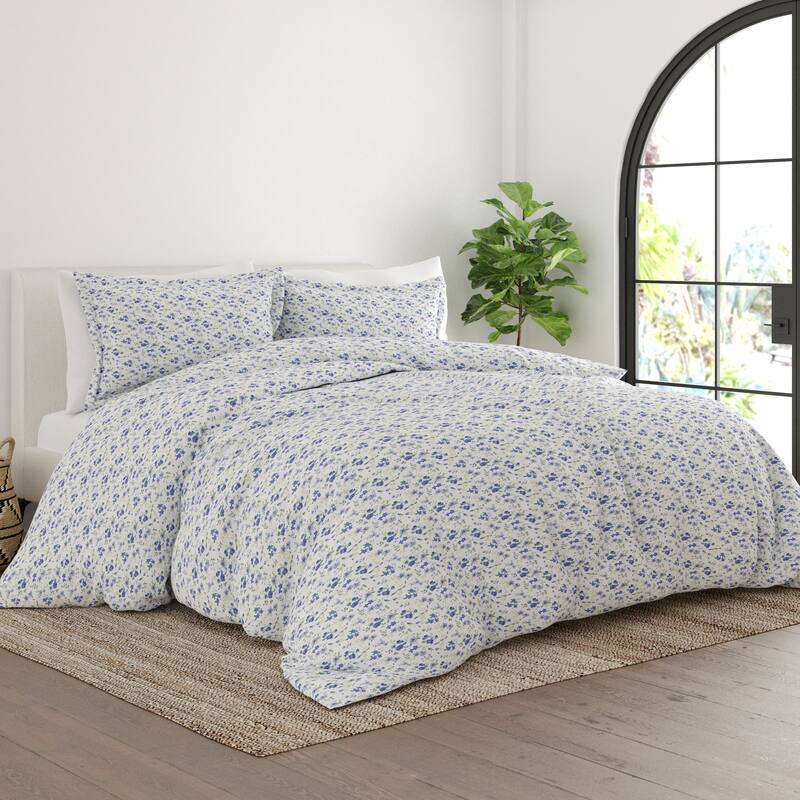 Simply Soft Oversized 3 Piece Blossoms Print Duvet Cover Set - Light Blue - Twin