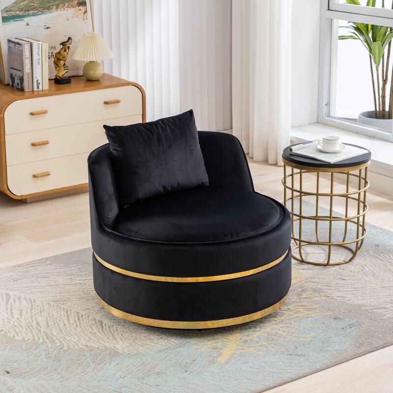 Swivel Accent Chair, Indoor Armchair with Pillow, Modern Velvet Upholstered Barrel Chair with Backrest for Living Room