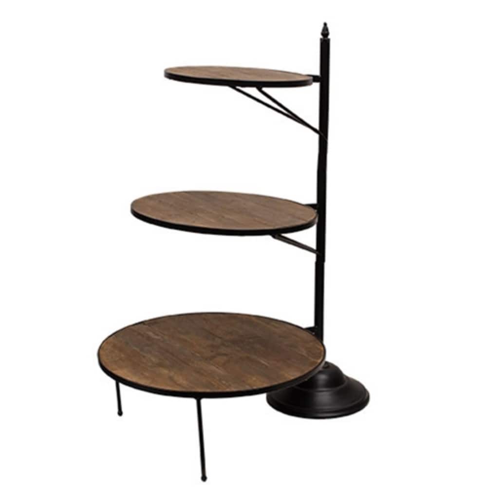 40” Rustic Wood and Metal Tiered Riser Stand with Rotating Shelves for Home Kitchen or Retail Display - 40" H x 28.5" Dia
