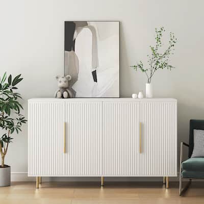 Buffet Cabinet with Storage, Fluted Sideboard Large Buffet with Adjustable Shelves, Credenza, Accent Cabinet Console Table