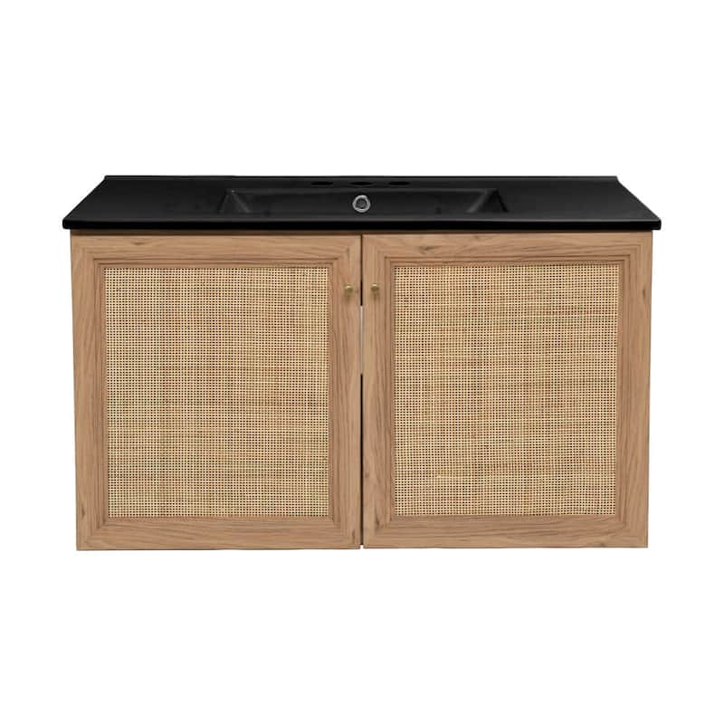 Swiss Madison SM-BV667-3MB Classe 37" Free Standing Single Basin - Golden Oak / Matte Black - Oak Finish