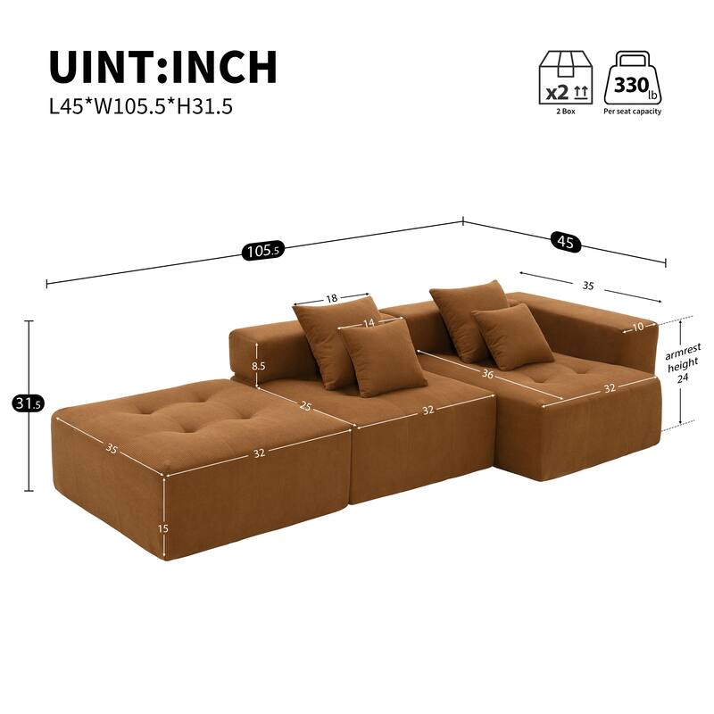 105.5" Modular L-Shaped 3-Seater Sofa with Tufted Design