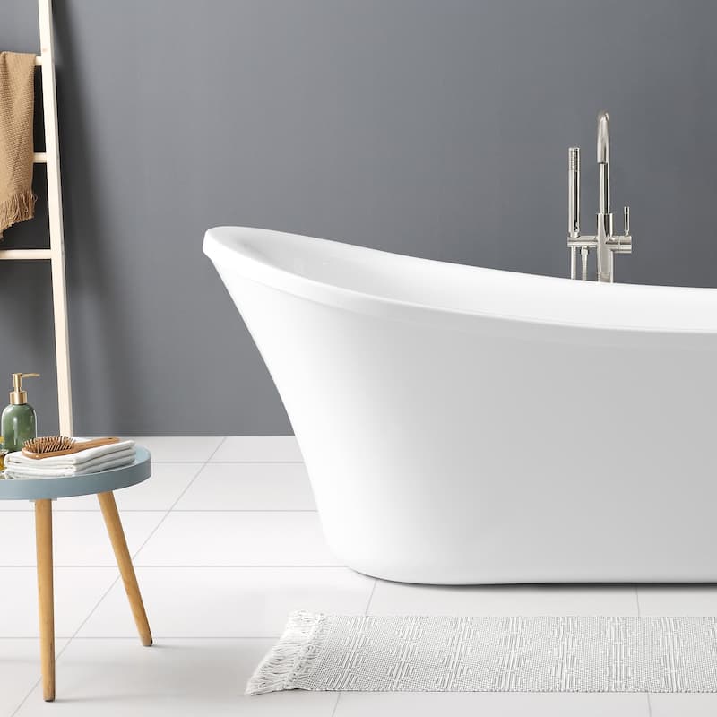 OVE Decors Rachel 70 in. White Acrylic Bathtub with included Satin Nickel and Chrome Hardware
