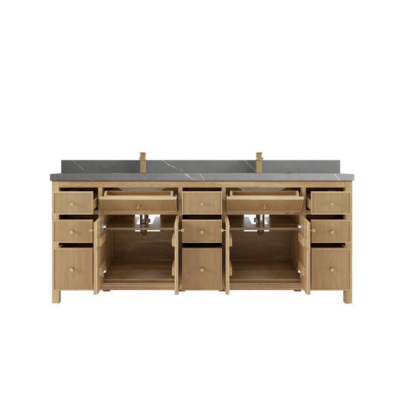 Willow Collections 84 in. W x 22 in. D Sonoma Teak Double Sink Bathroom Vanity with Countertop