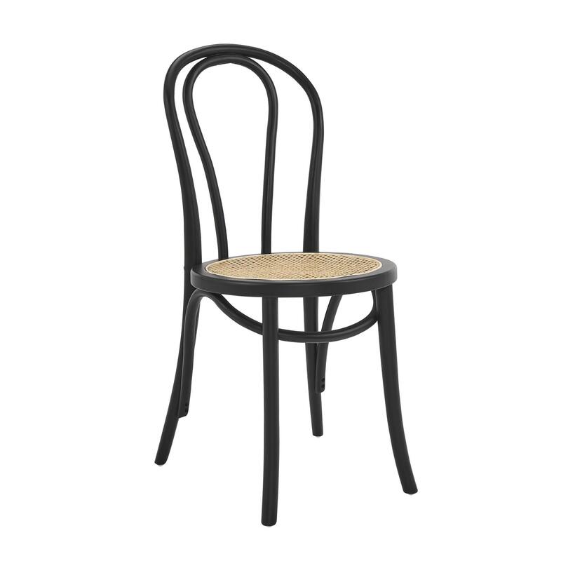 HomeRoots Set of Two Black and Natural Solid Wood And Rattan Curved Back Dining Side Chairs