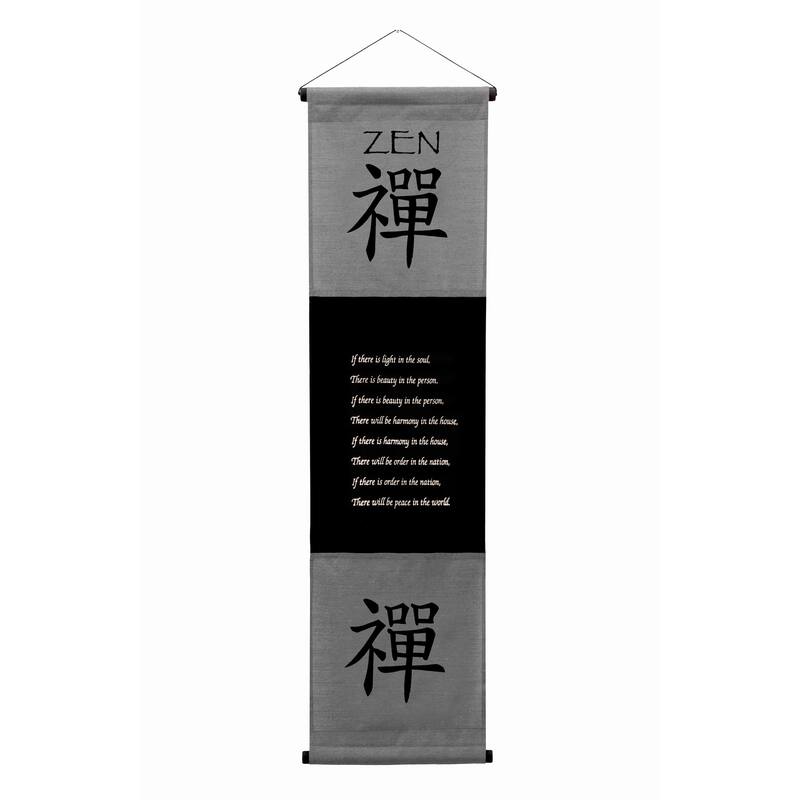 Inspirational Wall Decor "Zen" Banner Large, Inspiring Quote Hanging Scroll, Affirmation Motivational, Thought Saying Tapestry - Gray - 48" x 14"