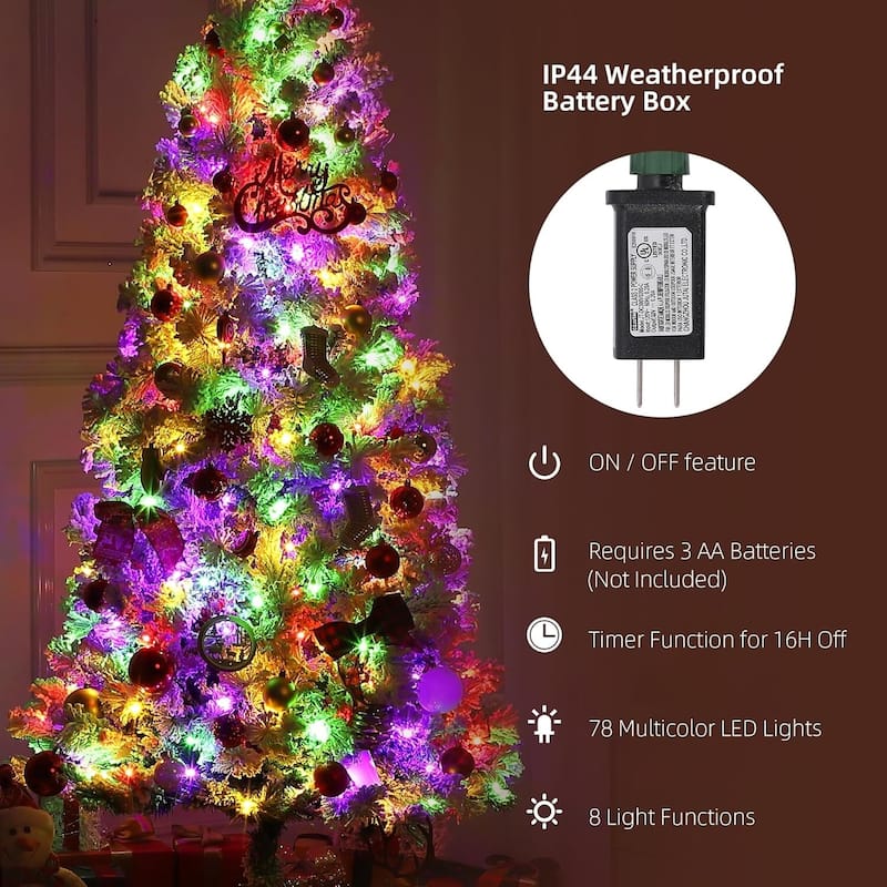 Prelit Snow Flocked Christmas Tree, Artificial Xmas Tree - N/A