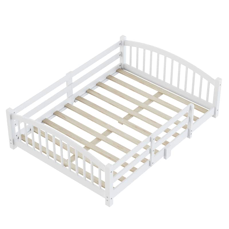 Solid Wood Floor Bed Montessori Bed with Safety Guardrails Without Door