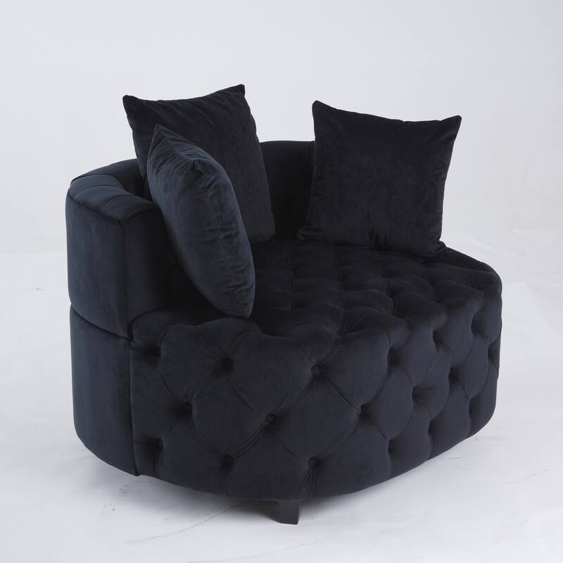 Oversized Barrel Accent Chair with 3 Pillows, Velvet Tufted Upholstered Round Club Chair, Ergonomic Reading Sofa Chair