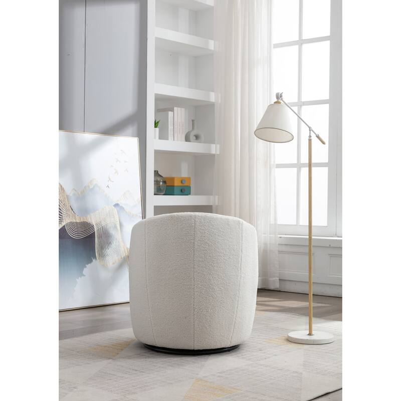Teddy Fabric Swivel Barrel Chair with 360° Rotation & Metal Base
