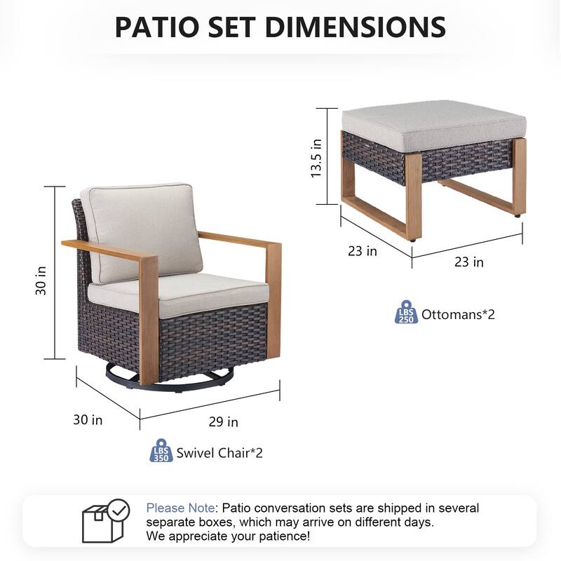 Pocassy 4 Pieces Outoor Patio Swivel Chair Ottoman Set