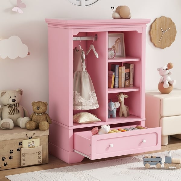Kids Dress up Storage with Handing Rod and Shelves,Kids Armoire Dresser, Costume Closet,Pretend Storage Closet for Kids - Bed Bath & Beyond -  43034027