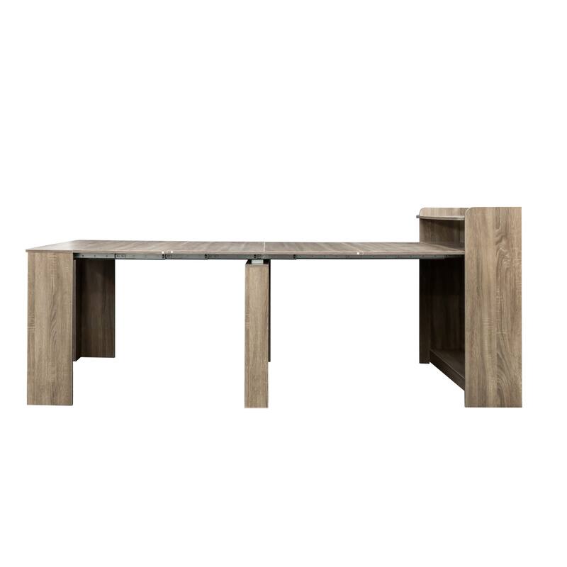 Barnwood Particle Board MDF Extendable Dining Table with Storage - 36.61 L x 98.43 W x 39.37 H in