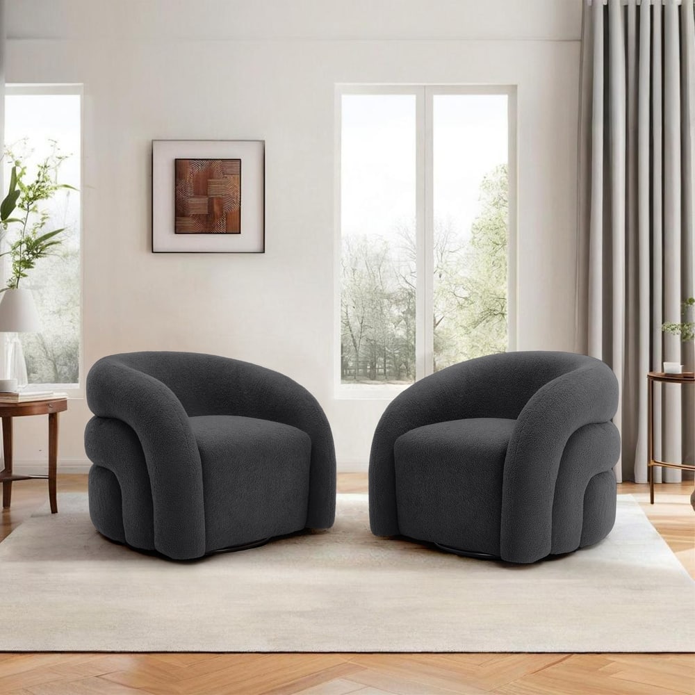 Upholstered Swivel Barrel Accent Chair Set of 2