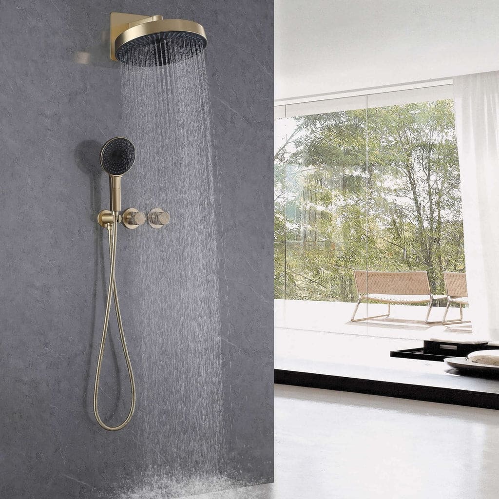 Wall Mounted Rainfall Shower System With Three Function Handheld Shower