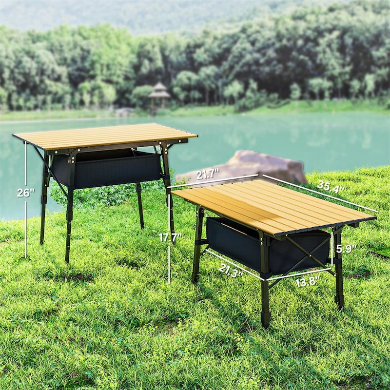 Lightweight Aluminum Folding Table with Fabric Storage Basket for Outdoor Camping and Hiking Trips