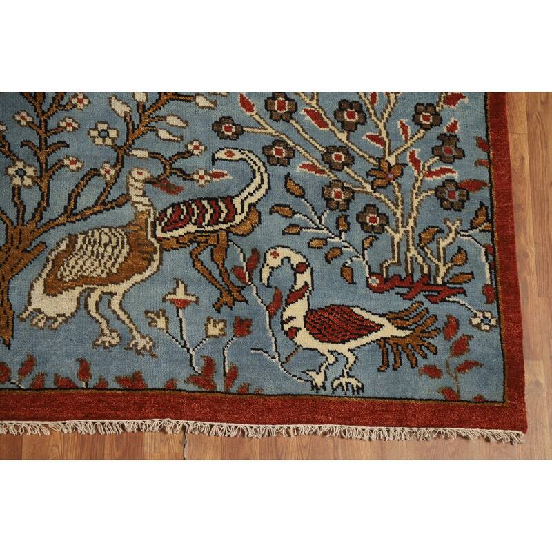 Hand Knotted Oriental 100% Wool Carpet Traditional All-Over Navy Blue & Blues Ziegler Area Rug - 13' 9'' X 9' 7''