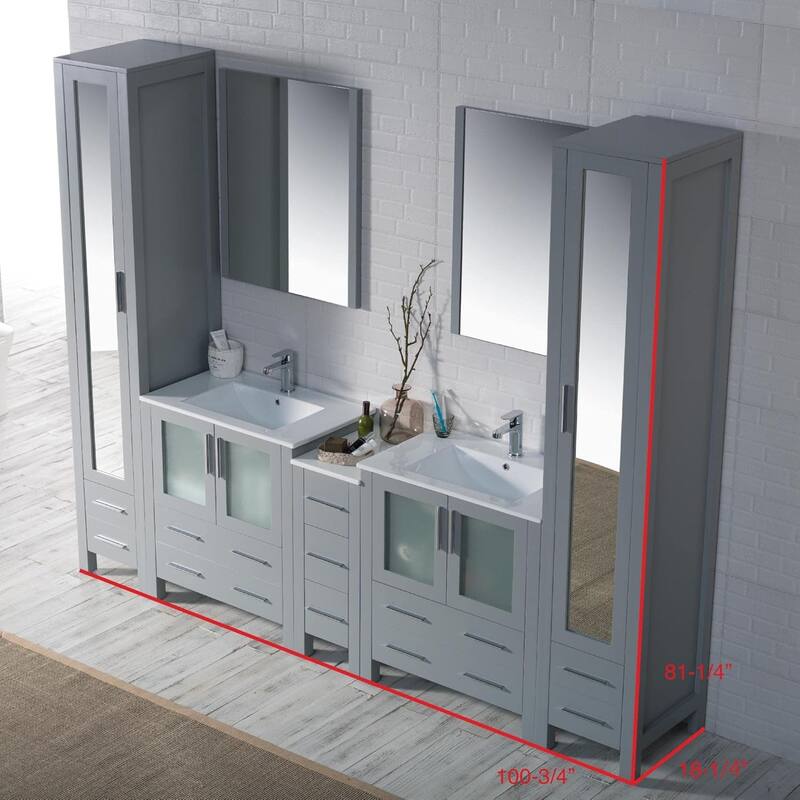 Blossom Sydney 102" Double Sink Vanity Set with Linen Closets & Mirror