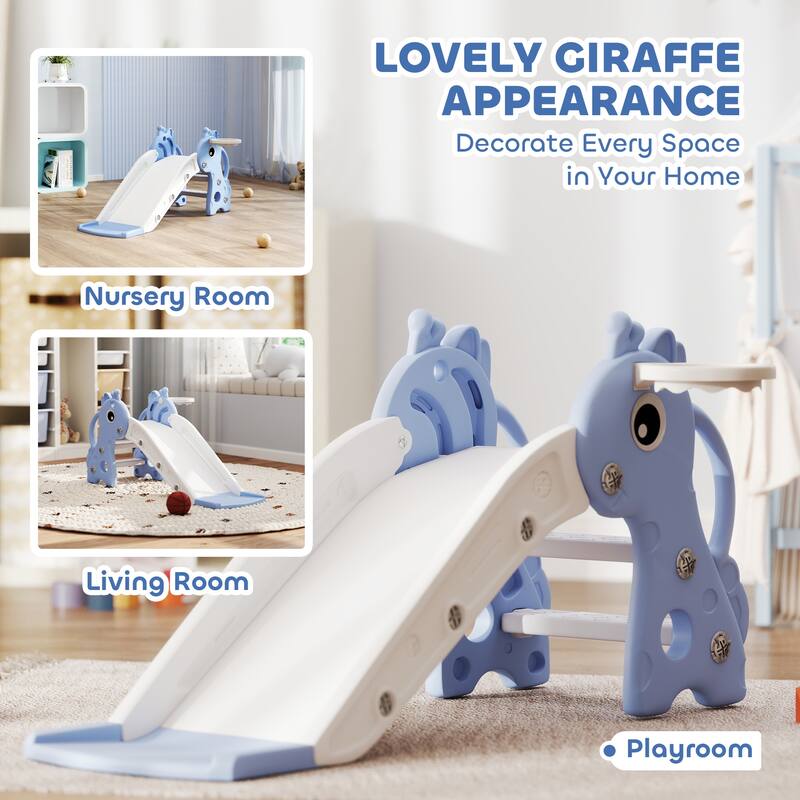 HDPE Kids Outdoor Slide with Ladder and Hoop for Playroom, Living Room and Nursery Room - 41.7" L x 20.3" W x 20.5" H