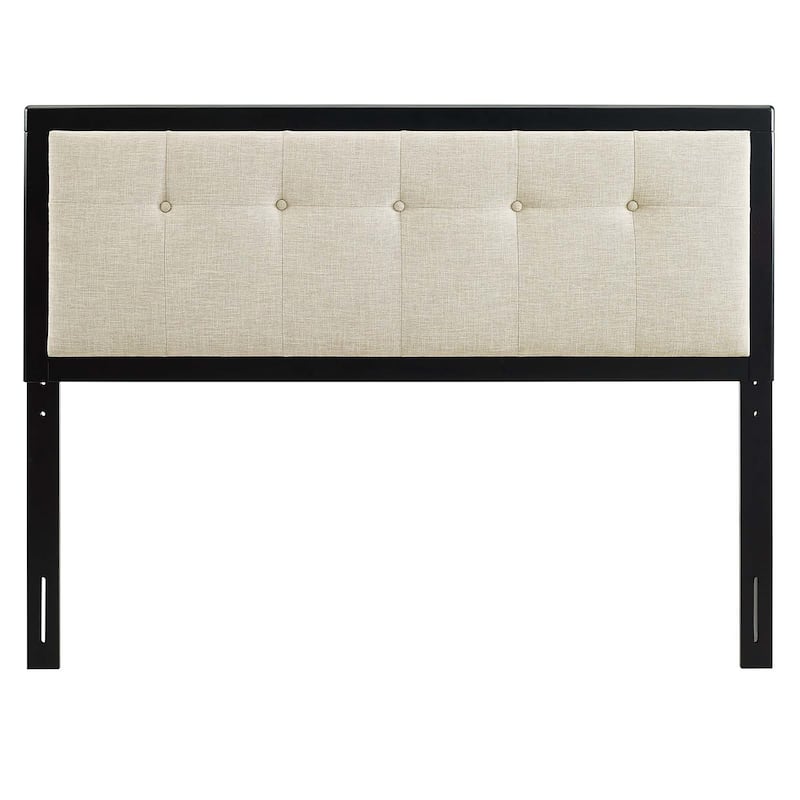 Marlin Traditional Beige Fabric Button Tufted King Size Black Wooden Headboard