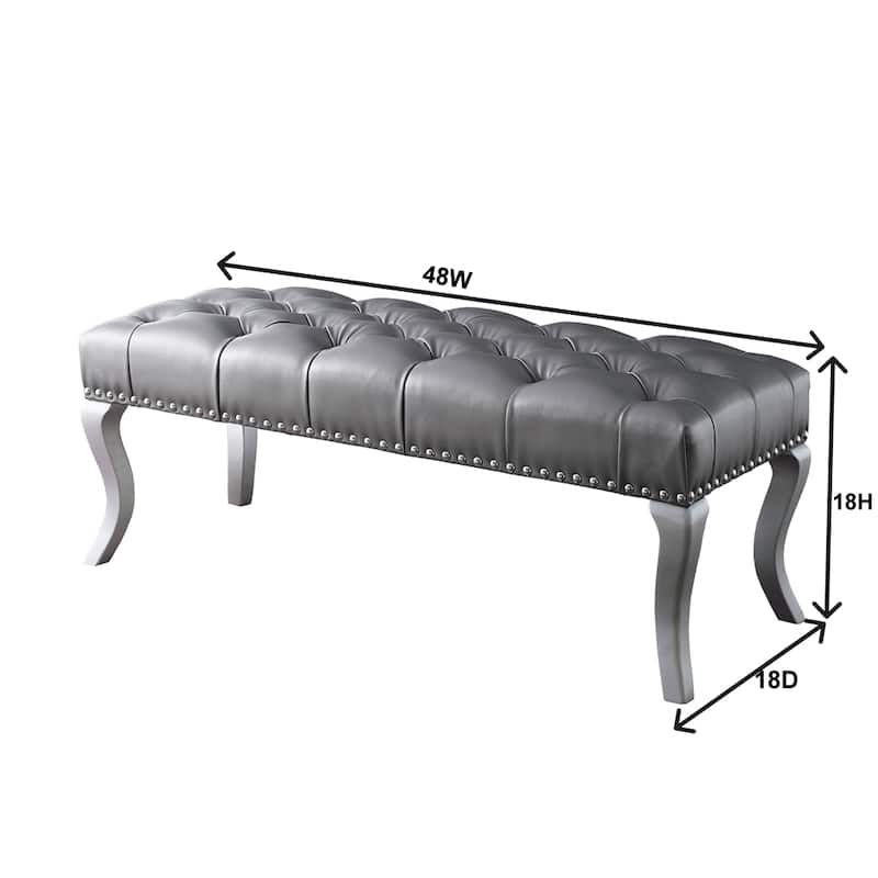 Tufted Fabric Upholstered Bench with Nailhead Trim and Wood Legs