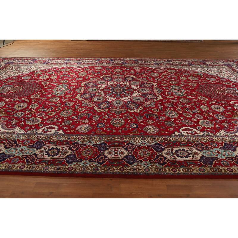 Hand Knotted Oriental 100% Wool Carpet Traditional Floral Red Tabriz Area Rug - 16' 10'' X 10' 0''