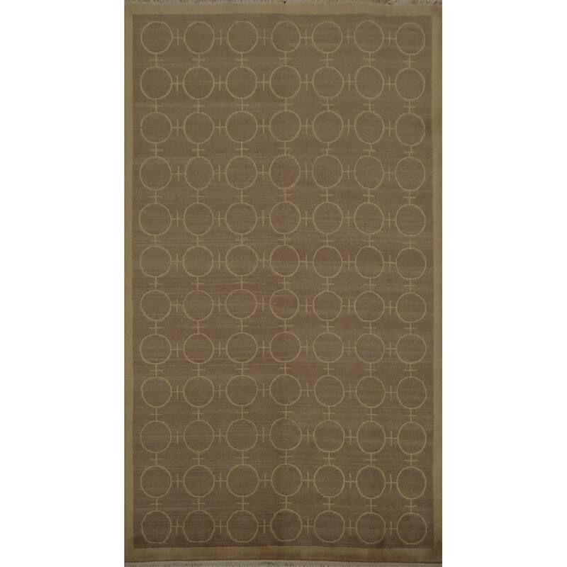 Hand Knotted Oriental 100% Wool Carpet Modern Geometric Brown Nepalese Area Rug - 8' 0'' X 5' 0''