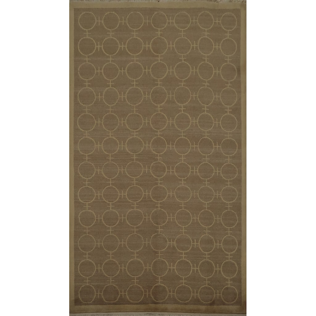 Hand Knotted Oriental 100% Wool Carpet Modern Geometric Brown Nepalese Area Rug - 8' 0'' X 5' 0''