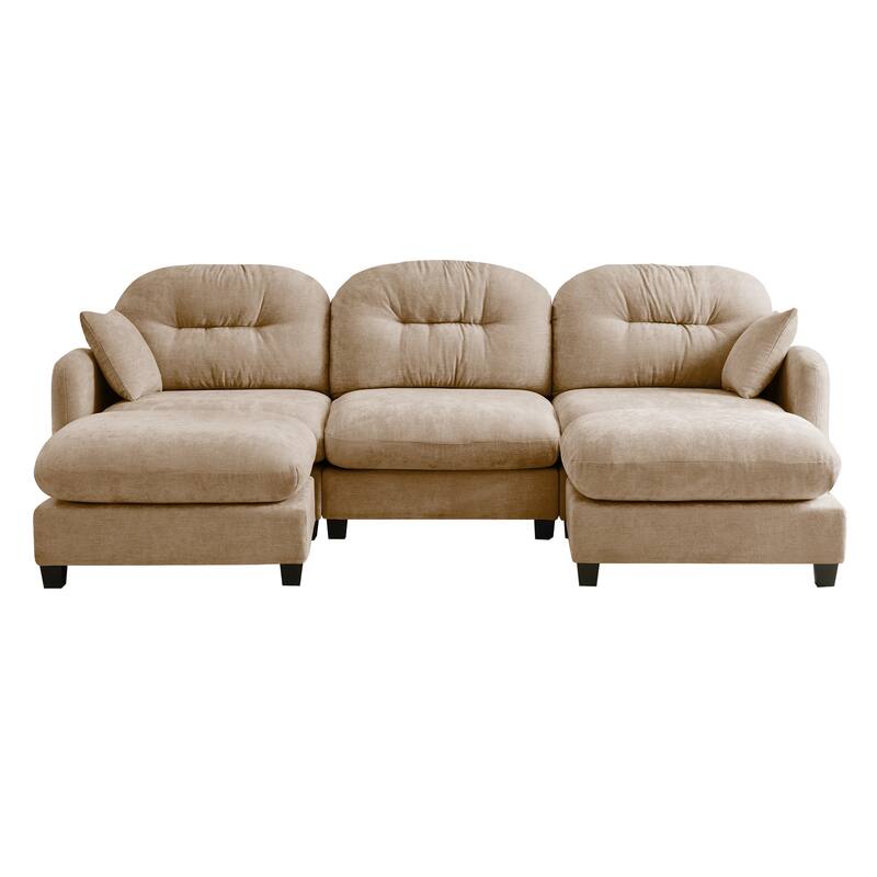 GDF Studio - Nina Modular Modern Chenille U-Shaped Sectional Sofa with Ottoman and 2 Soft Throw Pillows