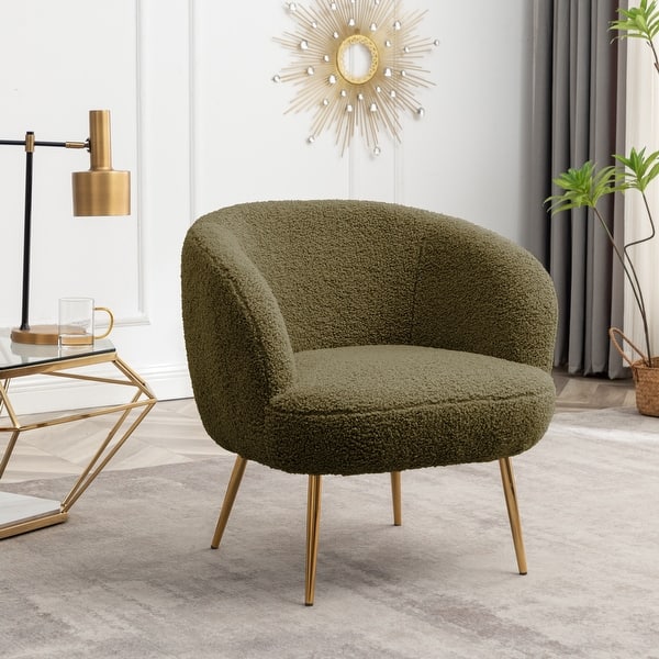 Porthos Home Yui Teddy Fabric Barrel Accent Chair with Golden Chrome