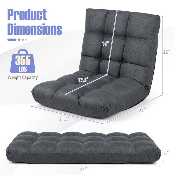 dimension image slide 3 of 6, Costway Adjustable 14-Position Floor Chair Folding Lazy Gaming Sofa