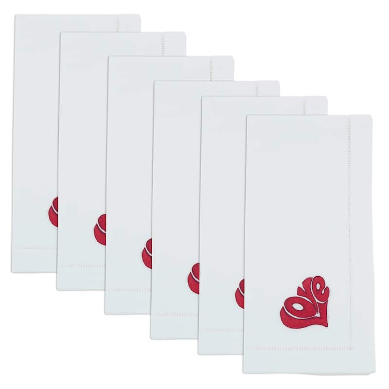 Embroidered LOVE Cotton Napkins (Set of 6) - Hand-Stitched Letter Motif with Hemstitch Border, 20"x20"