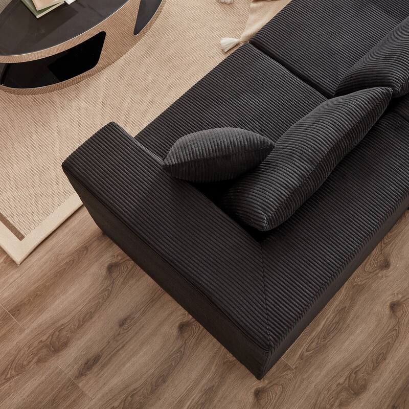 Corduroy Convertible Sectional Cloud Sofa, Foam-Filled Compressed Boneless Sofa, Modular L Shaped Floor 4 Seat Sofa
