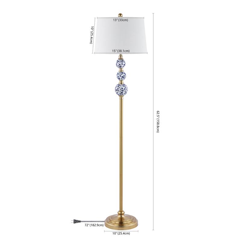 Aveiro 62.5" Classic Iron LED Floor Lamp, Transitional Gold with Blue and White by JONATHAN Y