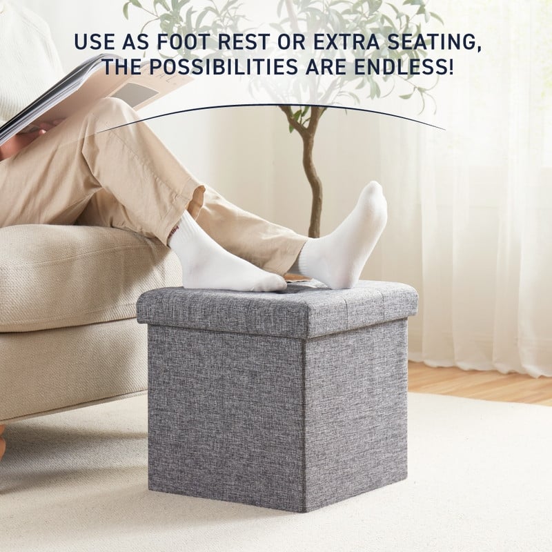 2 Pack - 15" Collapsible Square Cube Storage Ottoman, Perfect for Dorms, Livingroom and Bedroom