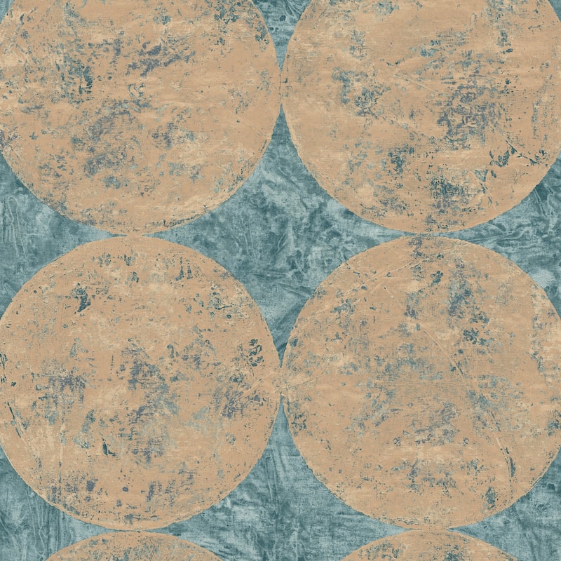 Seabrook Designs Fulton Faux Texture Circles Unpasted Wallpaper - 27 in. W x 27 ft. L (approximately 60.75 sq. ft.) - Metallic Copper & Teal