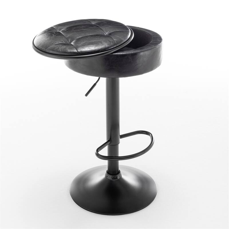 Round Storage Bar Stool Set of 2,Height Adjustable with Metal Frame